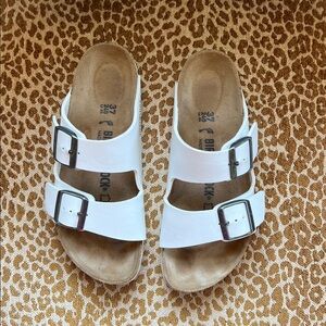 Birkenstock White Double Strap Leather Sandals with Buckles  EUC  Size 37